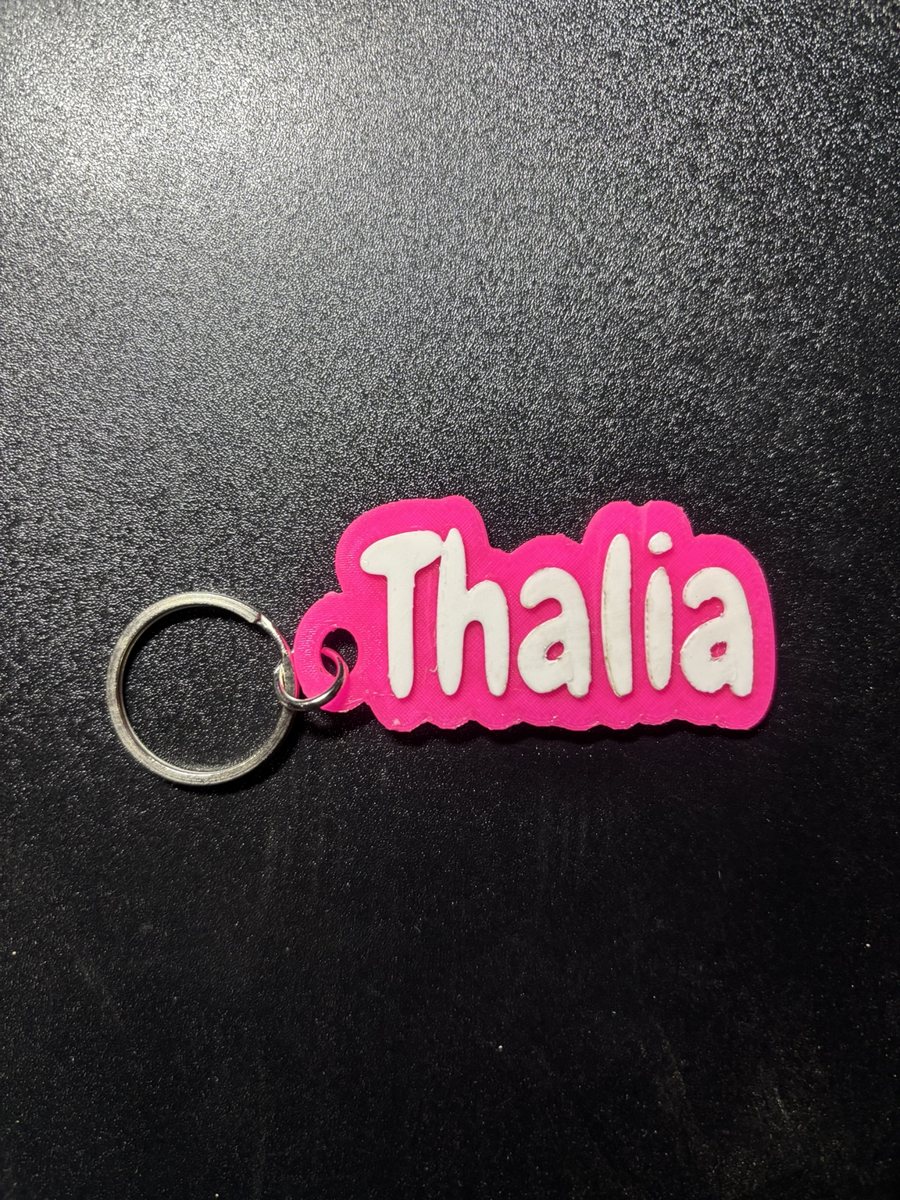 Name tag Thalia, pink base, white letters