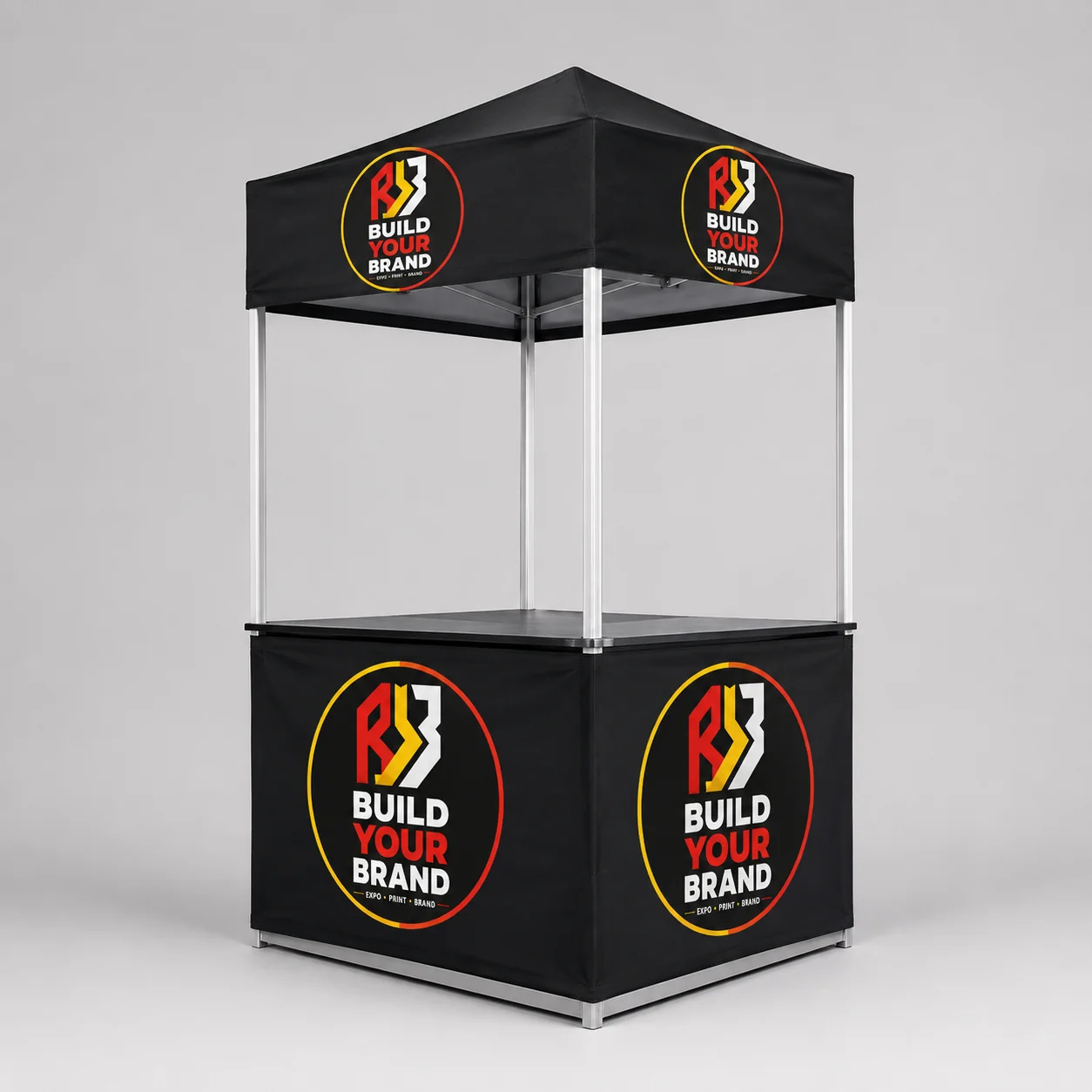 Build Your Brand 1m x 1m c/w Shelf Aluminium Kiosk Gazebo - Complete